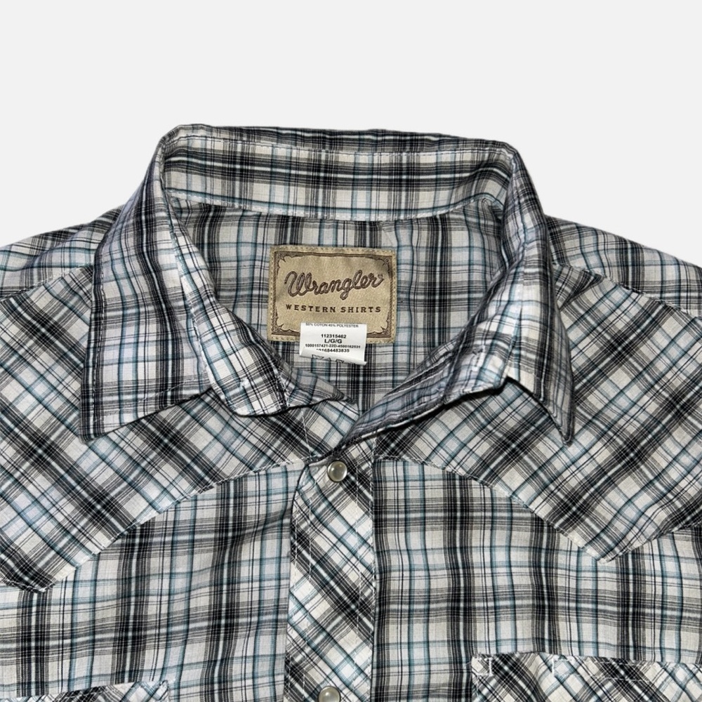 Wrangler Western Pearl Snap Short Sleeve Shirt Plaid Gray Black Men’s L - Picture 4 of 10